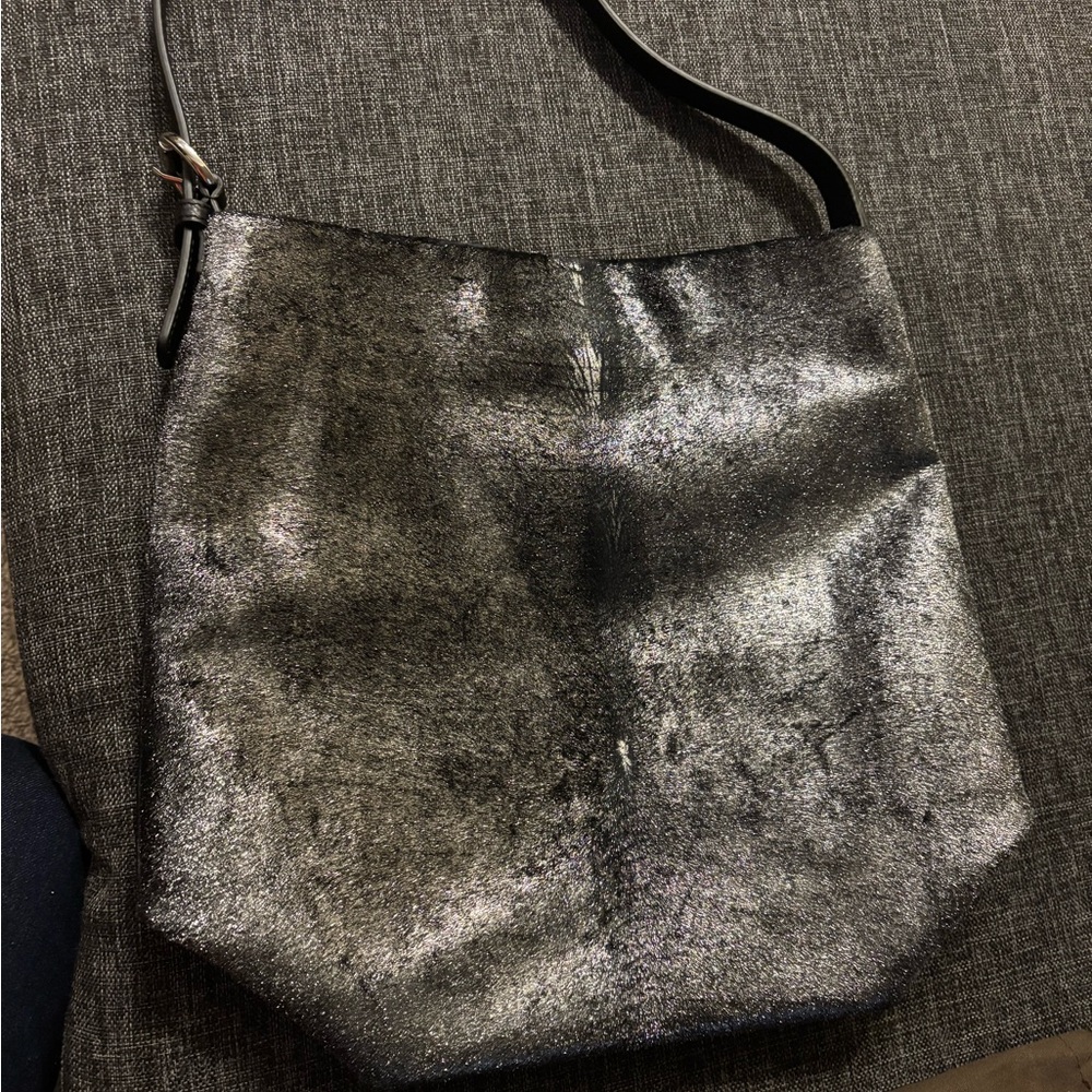 Silvano Biagini Metallic Black/silver calf real leather Italy Shoulder bag